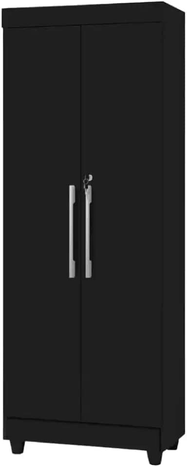 Armário Multiuso Lavanderia Com Chave 2 Portas 1,80m Texas Preto J&a