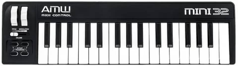 AMW Mini 32, Controlador MIDI com 32 Teclas, Controle de Oitavas, Transpose, Mod Wheel e Pitch Bend