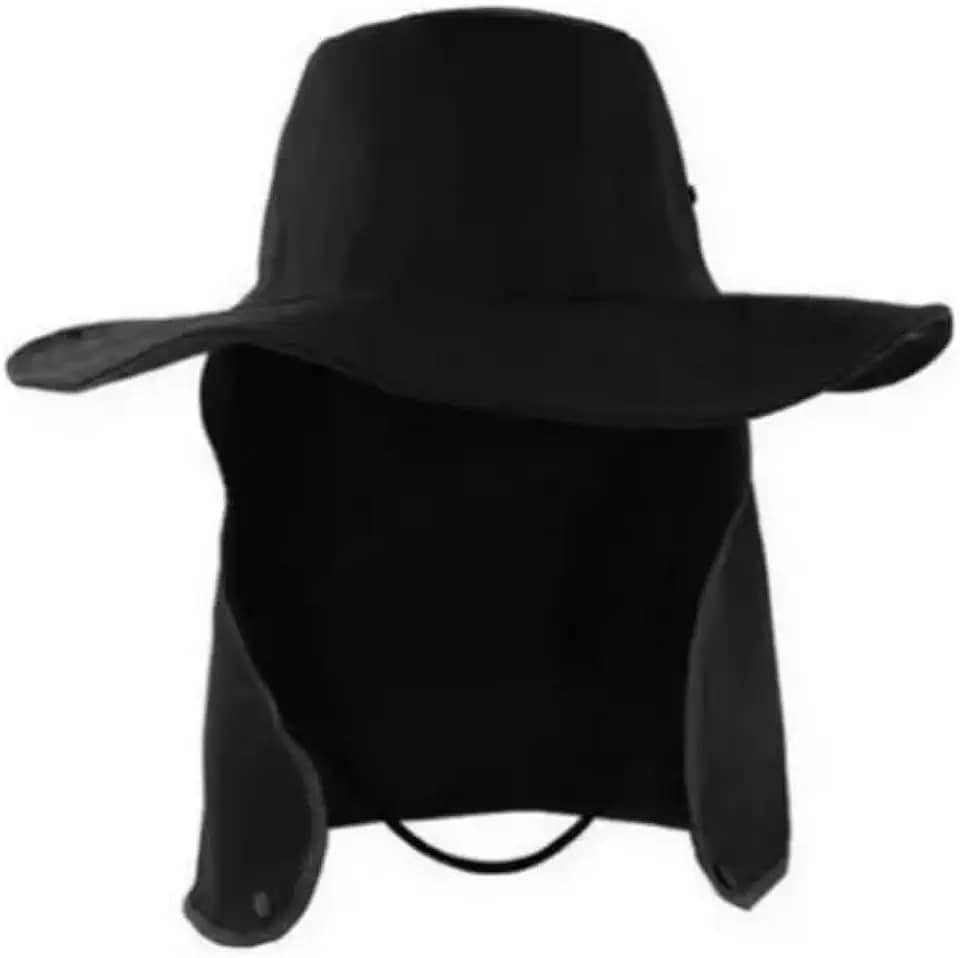 Chapéu Pescador Camping Australiano Proteção Nuca Pescoço Uv (Preto)