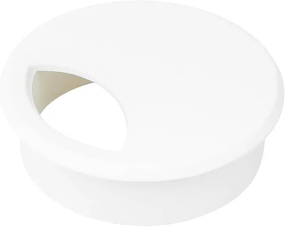 Passa Fio 46 mm Plástico ABS Branco – Acabamento para Mesa, Móveis e Escritório – Organizador de Cabos com Tampa – Kit com 2 Unidades (BRNCO)