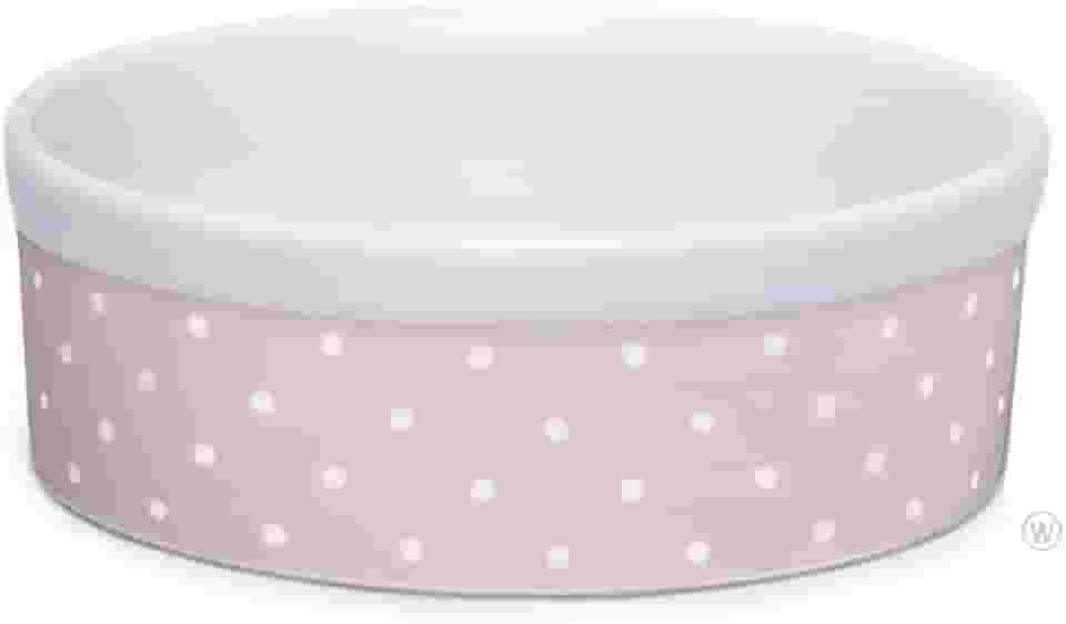 Comedouro Bebedouro de Porcelana 600ml Rosa Bolinhas