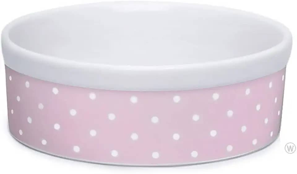 Comedouro Bebedouro de Porcelana 600ml Rosa Bolinhas