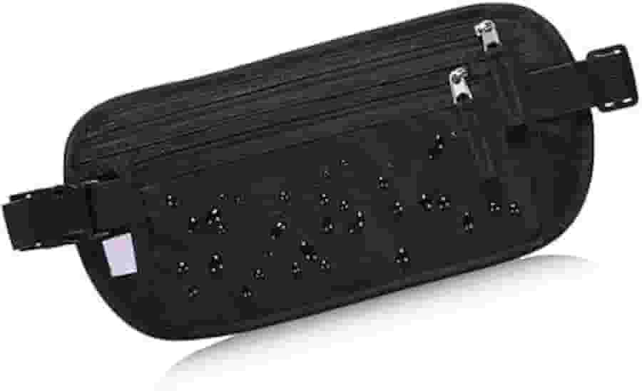 Pochete Doleira Discreta Antifurto para Viagem, Cinto Porta Dinheiro Ajustável, 3 Bolsos com Zíper Oculto, Preta, Tecido premium com bolso secreto.