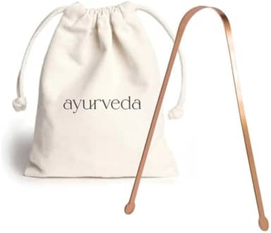 Raspador de Lingua Cobre Ayurveda com saquinho Algodão cru.