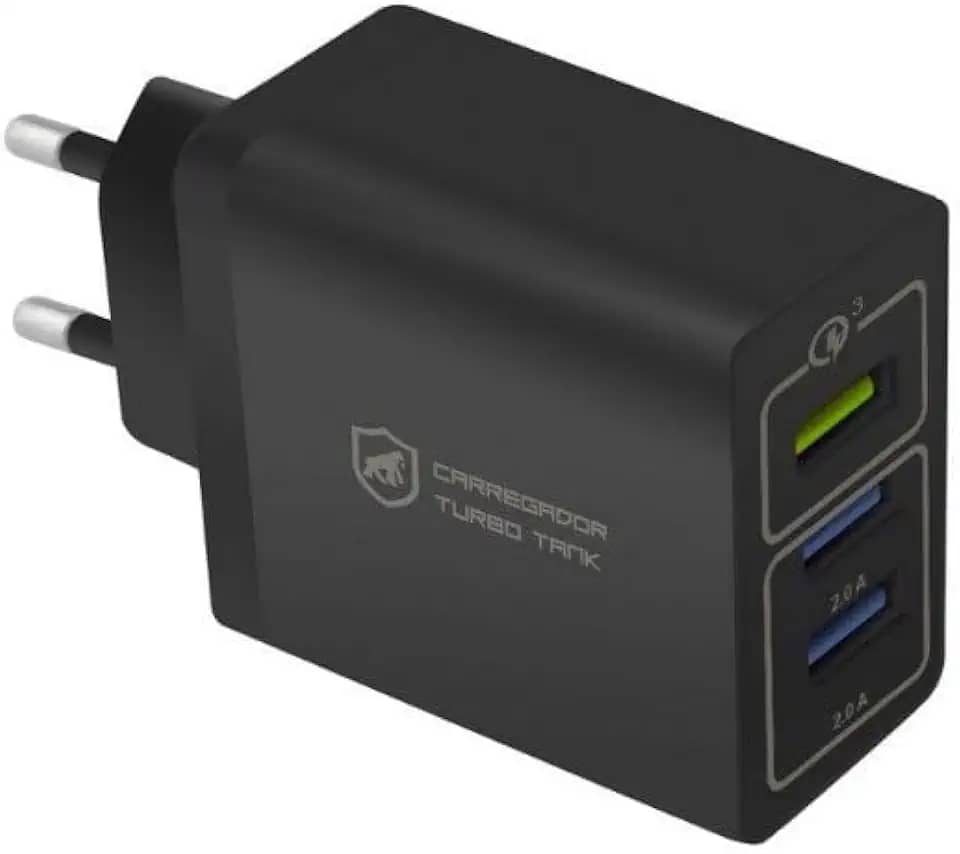 Gshield Carregador de Parede Universal Turbo Triplo 3 Portas USB A, Potência de até 18W Fast Charge e Qualcomm 3.0 (Preto)