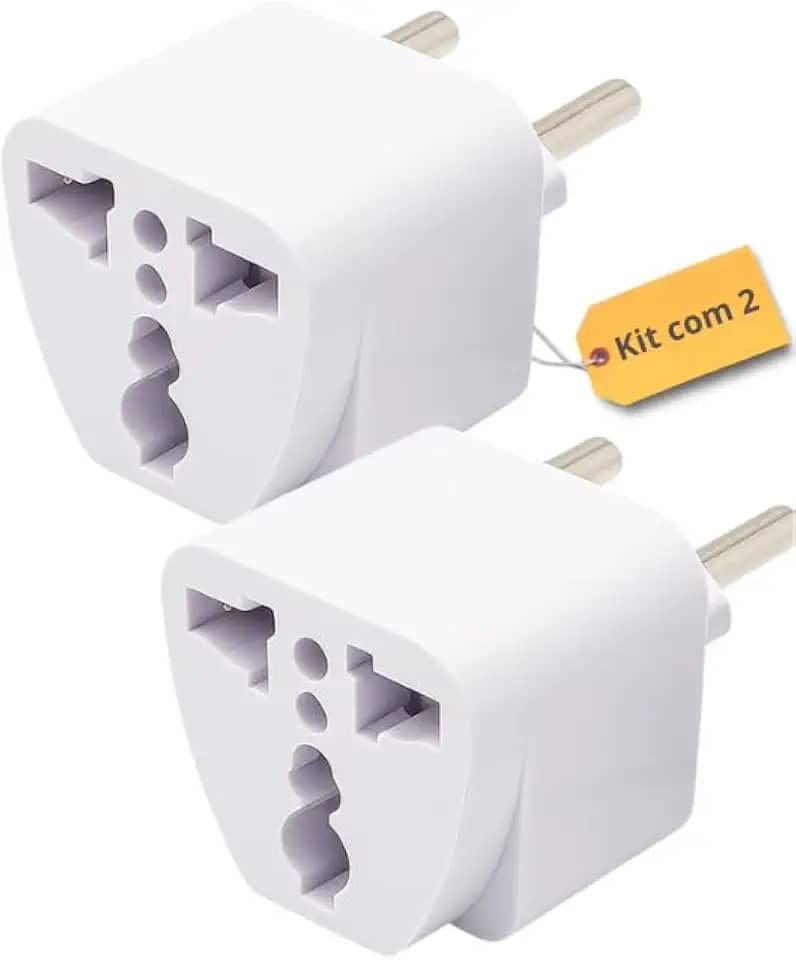 Kit com 2 Adaptador Universal de Tomada - Padrão Europa/UK para Brasil 10A 250V Bivolt (110V/220V) – Ideal para Viagens, Carregadores, Eletroportáteis e Eletrônicos