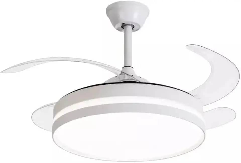 Ventilador Retrátil Led 3 Cores De Luz Silencioso Moderno Branco