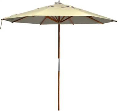 Ombrelone Redondo em Madeira Tauari, 2,40 m, 8 Varetas, Tecido Bagum Bege com Proteção UV 30%, Altura 2,38 m