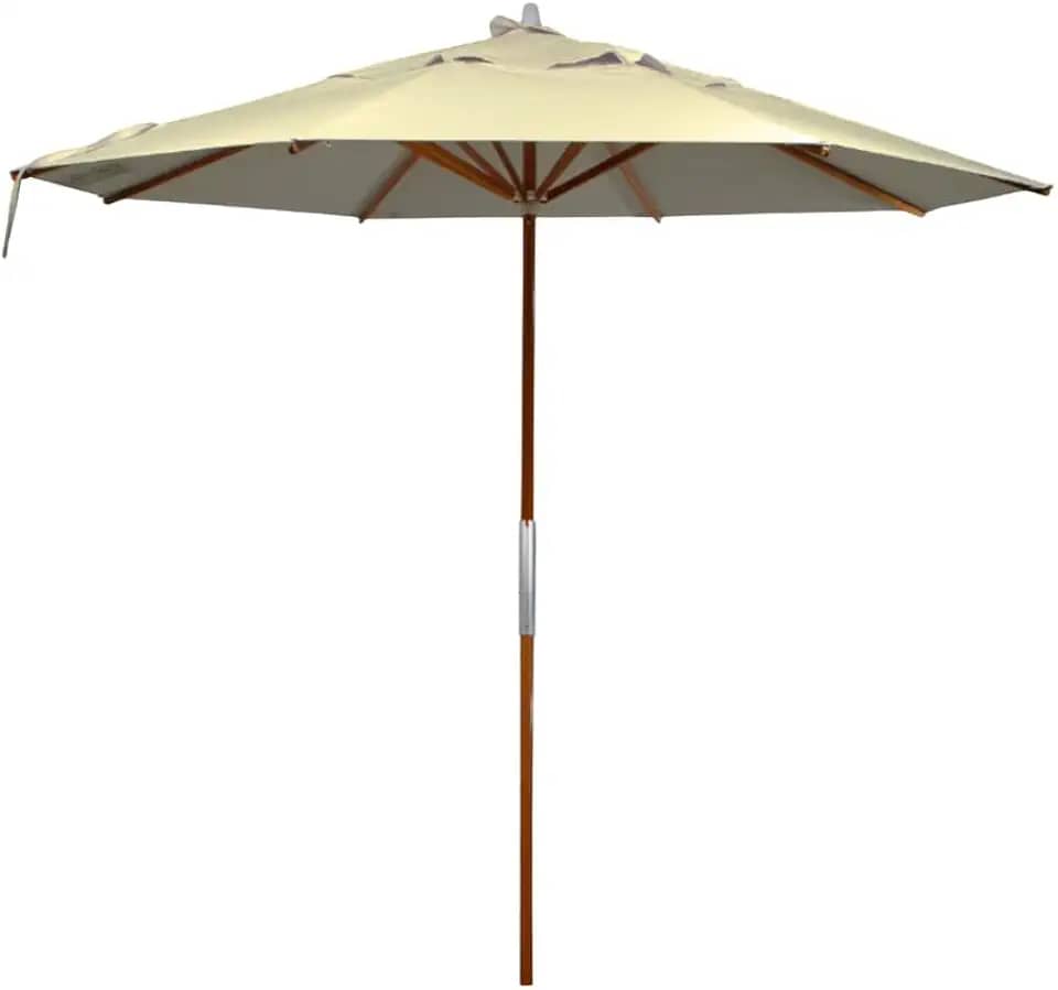 Ombrelone Redondo em Madeira Tauari, 2,40 m, 8 Varetas, Tecido Bagum Bege com Proteção UV 30%, Altura 2,38 m
