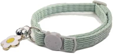 Linda coleira de veludo cotelê ajustável para gatos com pingente de sino e flor para gatos e cães pequenos, verde