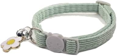 Linda coleira de veludo cotelê ajustável para gatos com pingente de sino e flor para gatos e cães pequenos, verde