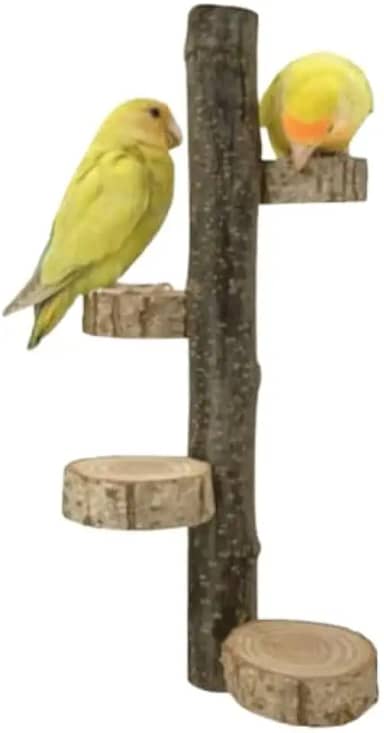 Poleiro Natural em Madeira para Pássaros, Escada com Plataformas, Acessório para Gaiolas de Calopsitas, Agapornis e Periquitos