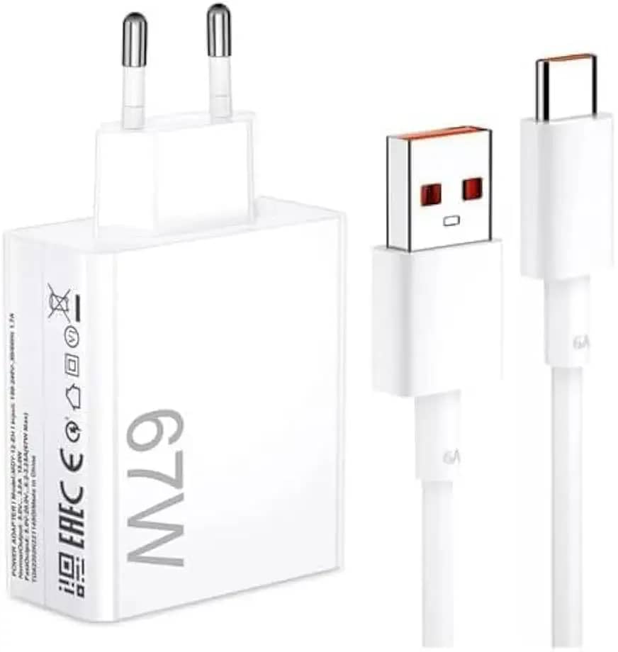 Carregador Turbo com Cabo USB-C, 67W, Branco, Plástico, Carregamento Rápido, Compacto, para Xiaomi e Smartphones com Entrada USB-C