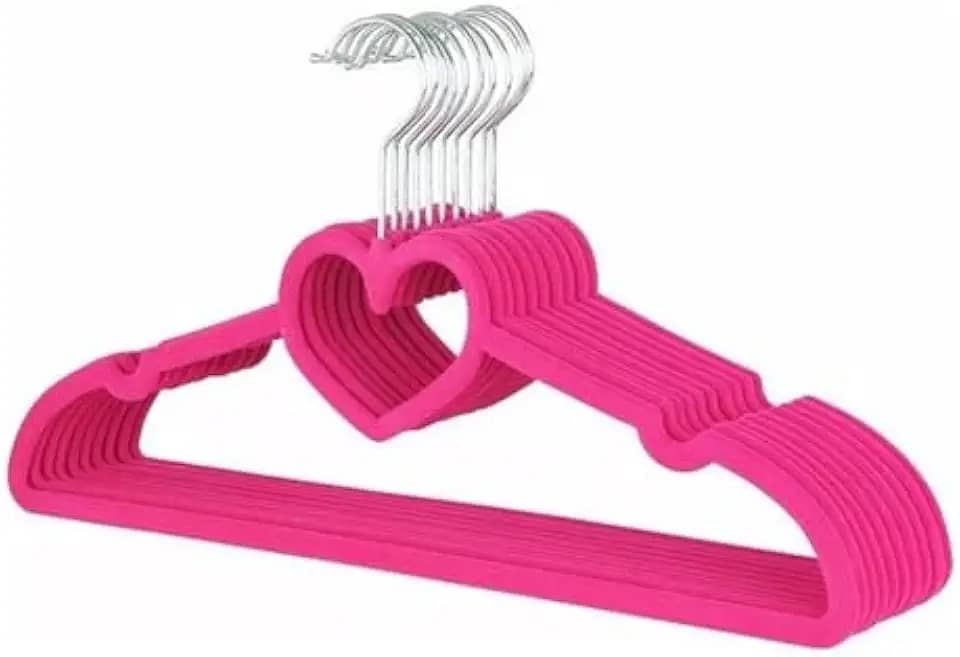 Kit 10 Cabides Infantis Aveludados com Detalhe Coração