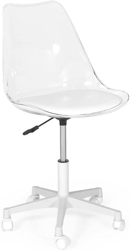Cadeira Office Leda Acrílico Transparente Base Giratória - Branco