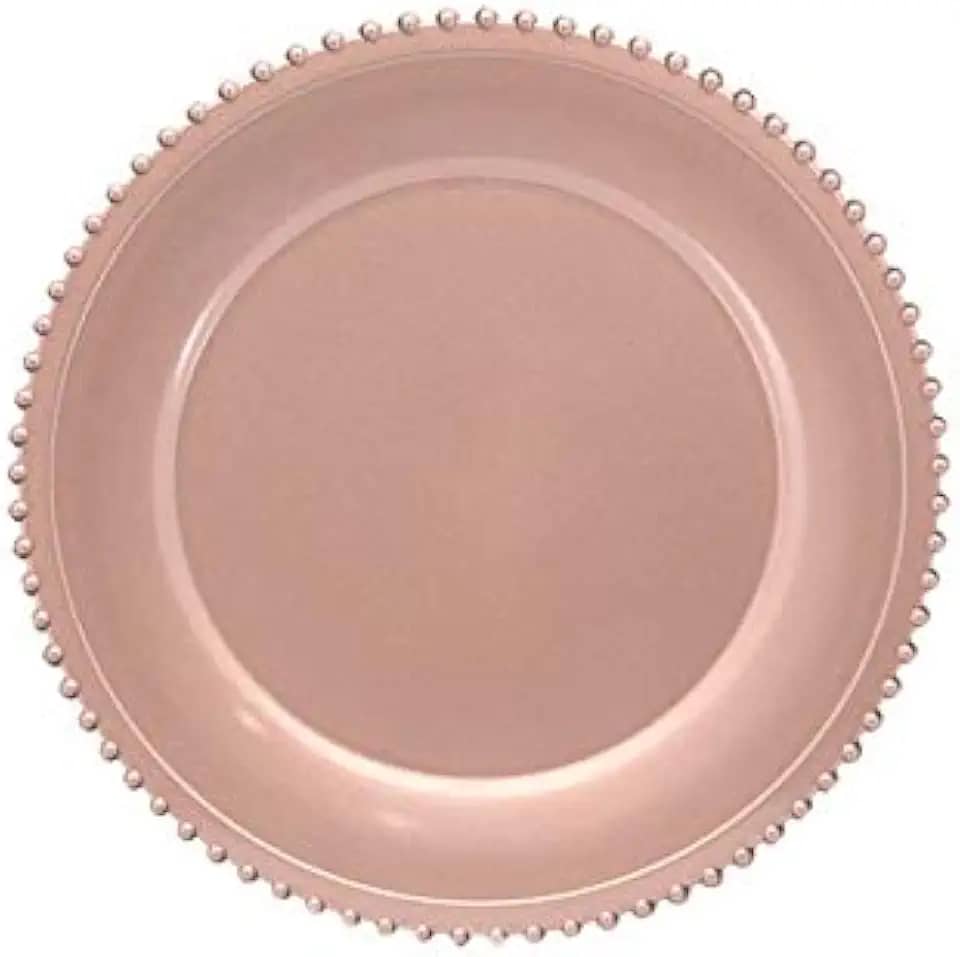 Tuut, Linha Home Decor, Sousplat Redondo, Borda Decorada, Rose Gold, 33x33cm