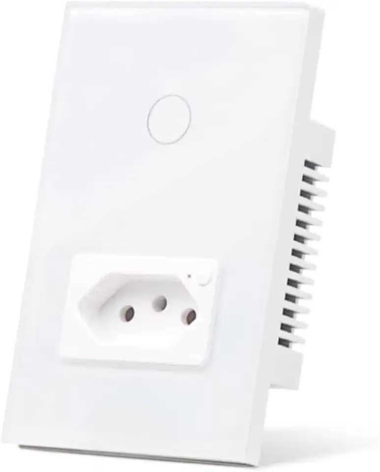 Interruptor Inteligente WiFi com Tomada Interruptor Smart Sem Fio Doméstico Multifuncional Controle Remoto de Eletrodomésticos Por Celulares com neutro 1+1 Tomada Branco