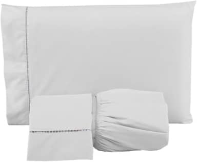 Jogo de Cama Lençol 400 Fios 3 Peças Ponto Palito Casa Dona (Queen, Branco)
