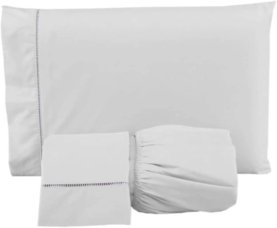 Jogo de Cama Lençol 400 Fios 3 Peças Ponto Palito Casa Dona (Queen, Branco)
