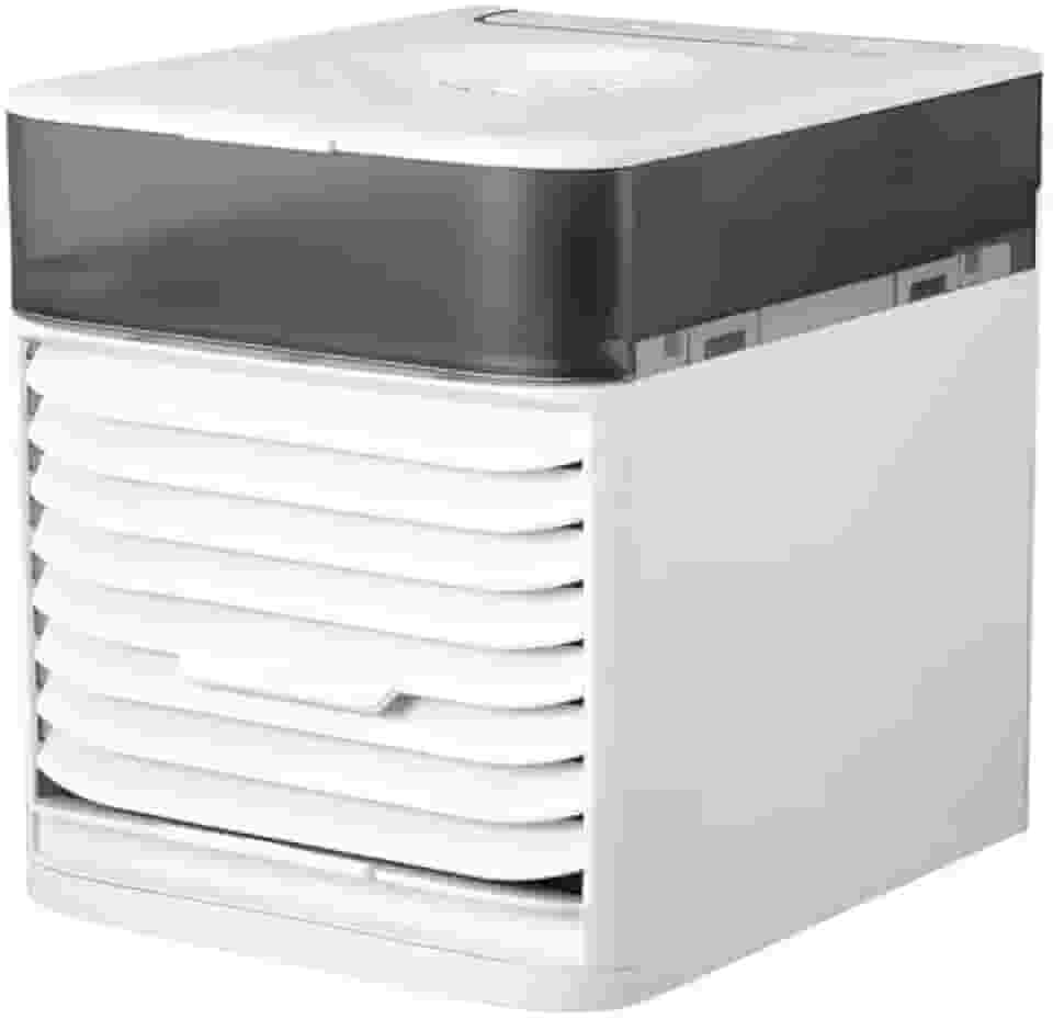 Mini Climatizador de Ar Portátil, Ventilador e Umidificador USB, Branco, Plástico ABS, 3 Velocidades, Timer Automático, 18x10x10 cm, 200ml
