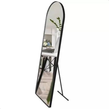 Espelho Decorativo Vitral com Suporte de Chão Estilo Moderno para Sala Quarto ou Hall – 150x50cm (Preto)