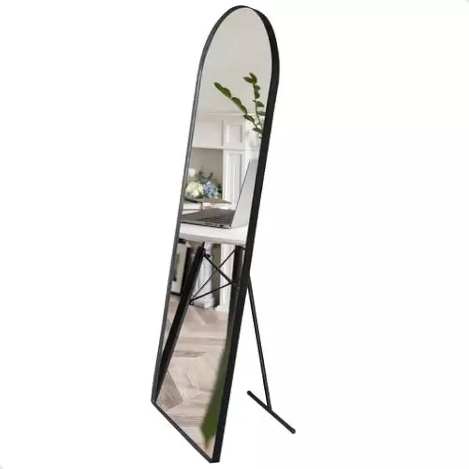 Espelho Decorativo Vitral com Suporte de Chão Estilo Moderno para Sala Quarto ou Hall – 150x50cm (Preto)