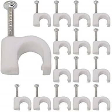 Fixador de Cabos com Prego, Plástico Branco, 8mm, Organizador de Fios, Pacote com 100 Unidades, 11 x 9 x 2 cm