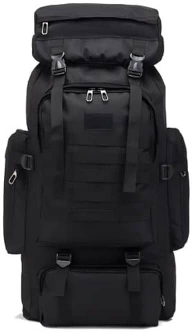 Mochila 80 litros Preta Cargueira Camping Impermeável Travessia Trilha Impermeável Grande, Sistema Molle de Tiras Ajustáveis, Para Ar Livre, Acampar, Caminhada E Viajar, acolchoado