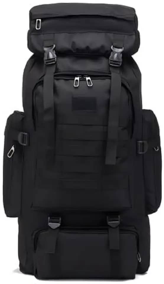Mochila 80 litros Preta Cargueira Camping Impermeável Travessia Trilha Impermeável Grande, Sistema Molle de Tiras Ajustáveis, Para Ar Livre, Acampar, Caminhada E Viajar, acolchoado