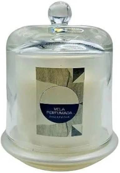 Vela Perfumada com Suporte de Vidro – Aromática, Decorativa e Elegante – Ideal para Sala, Quarto, Banheiro e Presentes – 200g (Âmbar/Pachouli (Com Tampa))