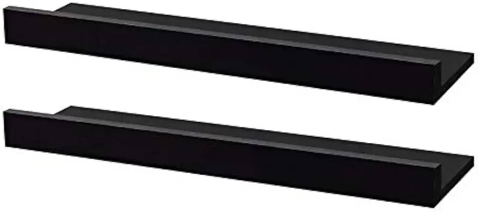 Kit 2 Prateleiras Porta Quadros 100 x 10cm Preta Suporte Invisível