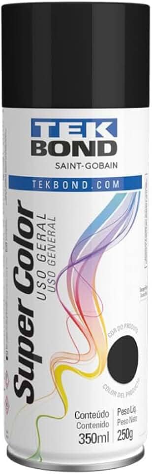 Tinta Spray Preto Brilhante Aerossol TekBond Uso Geral 350ml/250g