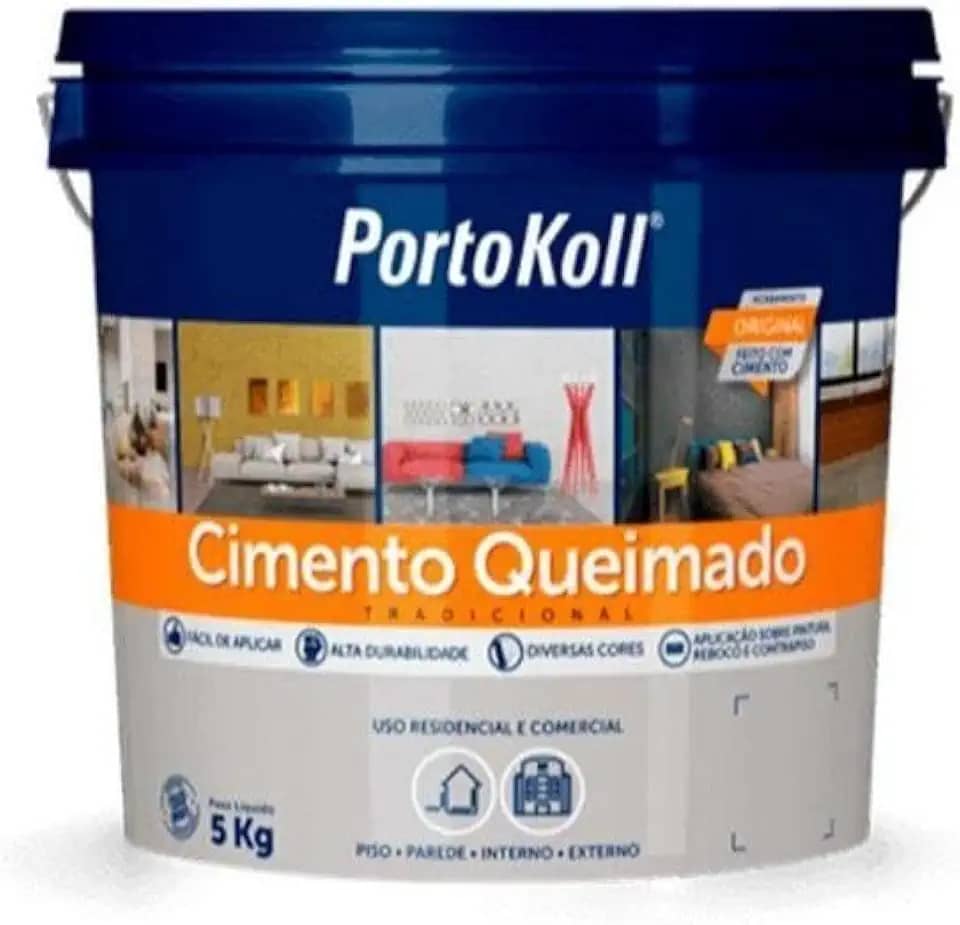 Cimento Queimado, Revestimento decorativo cimentício pronto, Argamassa colorida decorativa para de pisos e paredes, internas e externas, Cor: Geada, Balde 5kg