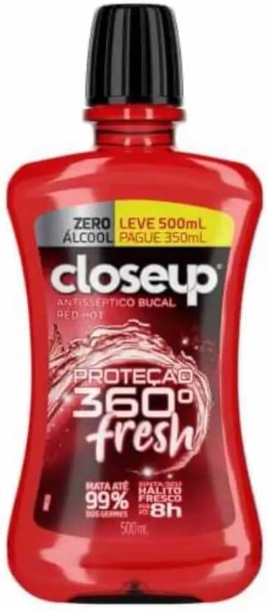 Close Up Enxaguante Bucal Antisséptico Zero Álcool Red Hot Proteção 360° Fresh Frasco Leve 500Ml Pague 350Ml