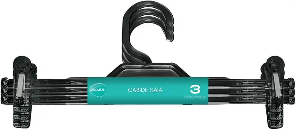 Cabide Para Saia Preto Cinquetti, Suporte Com Presilha Para Saia, Preto, Design Antiderrapante, Produzido Com Plástico Livre De Bpa, Qualidade Brasileira Há Mais De 40 Anos, Contém 3 Cabides