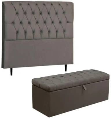 Puff Baú pé de cama 90 cm no (porta objetos e brinquedos) (Marrom-Tampa Captone)