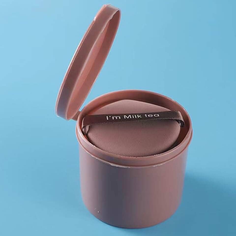 Conjunto de sopro cosmético com caixa gota de água redonda dupla face esponja de maquiagem macia ferramenta de pó lavável de beleza, forma de gota d'água marrom