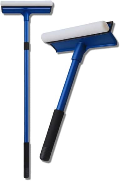 Rodo Mágico Profissional 2 em 1, Azul, Limpador de Vidros com Cabo Ajustável 48-77 cm, para Janelas, Vidraças, Banheiros e Portas Espelhos Sacada