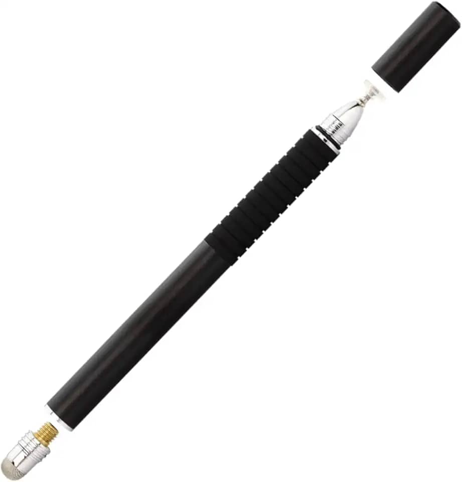Caneta Stylus Metal Ponta Fina 2 em 1 Tela Touch Screen - Compatível c/Celular Tablet Ipad Iphone Ultrabook Apple Android Universal (Preto)