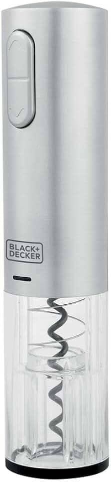 BLACK+DECKER Abridor de Vinho Inox Gourmand Gris a Bateria, Carregamento via USB, Modelo W10