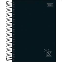 Tilibra -Agenda 2026 Média 14,5 x 20,5 cm Espiral Diária Spice Preta, Capa Dura Preta 160 Folhas Visão Uma Página Por Dia Exceto Sábados e Domingos Horário 7h e 21h
