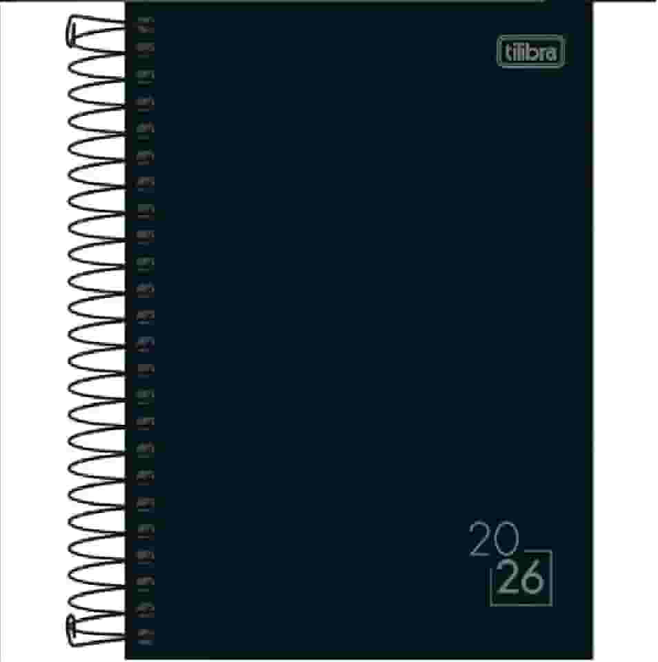 Tilibra -Agenda 2026 Média 14,5 x 20,5 cm Espiral Diária Spice Preta, Capa Dura Preta 160 Folhas Visão Uma Página Por Dia Exceto Sábados e Domingos Horário 7h e 21h