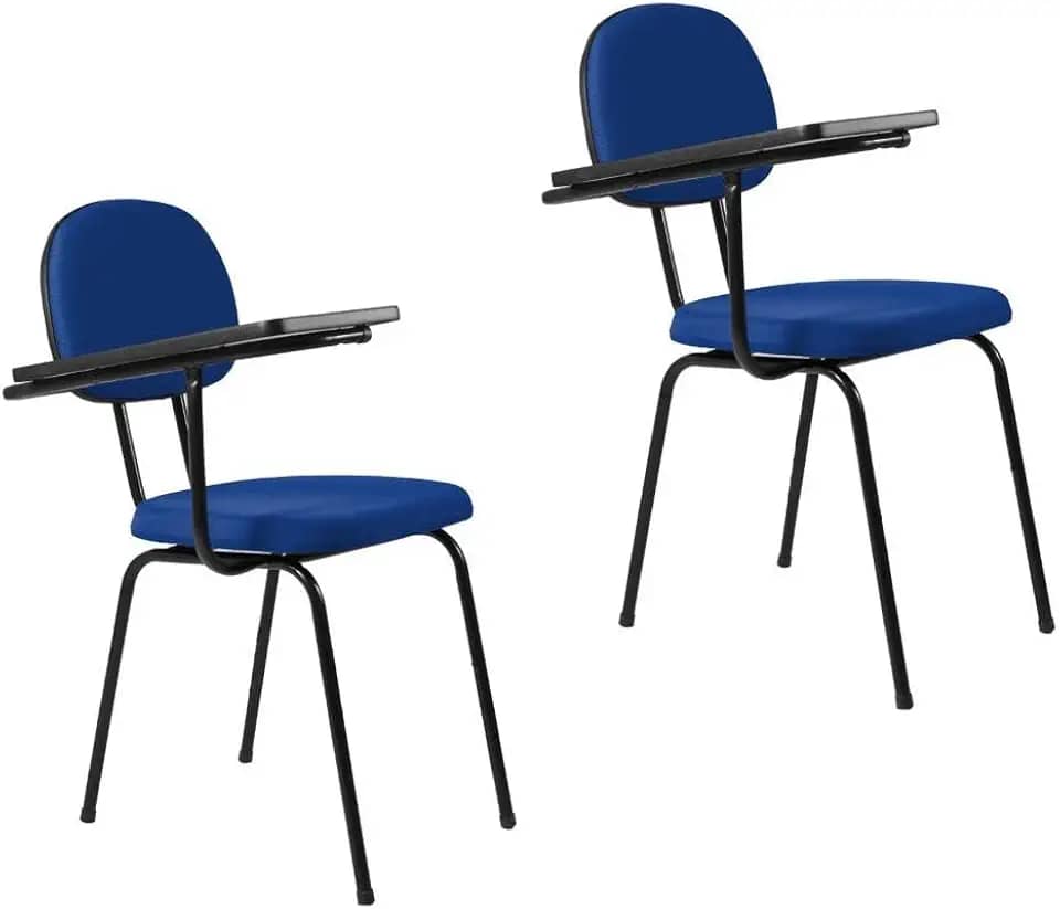 Kit 2 Cadeiras Universitárias Secretária sem Porta Livros T50 Ecoflex Azul
