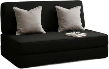 Sofá baixo 3 em 1 dobrável vira colchonete e puff multiuso para sala e área de descanso (Preto)