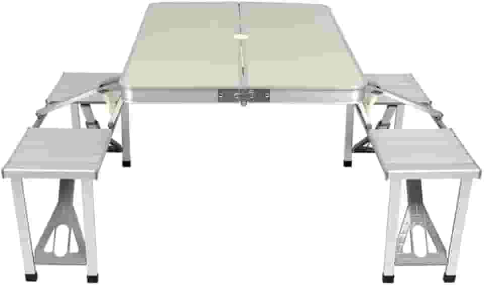 Mesa Dobrável de Alumínio Com 4 Banquetas Para Camping Vira Maleta
