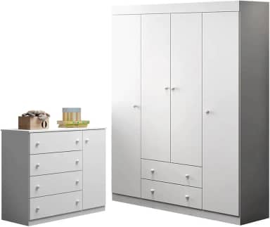Quarto de Bebê Helena Phoenix Baby Roupeiro + Cômoda Branco