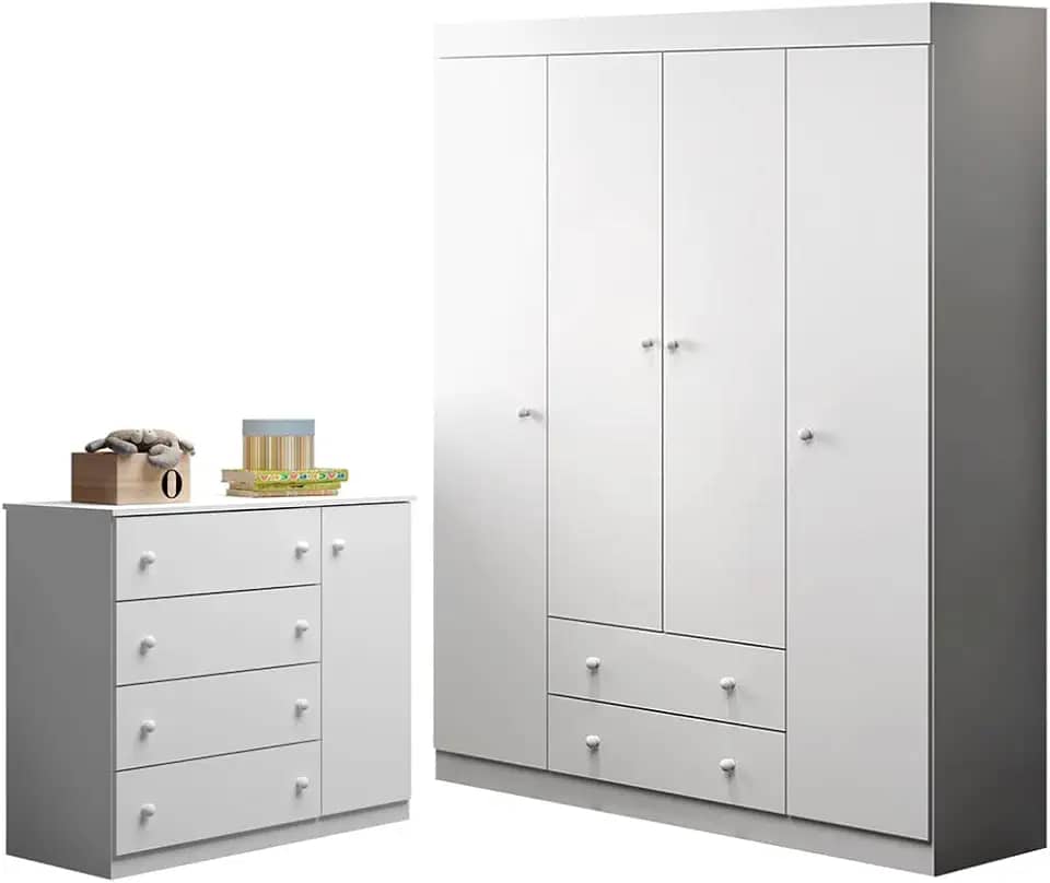 Quarto de Bebê Helena Phoenix Baby Roupeiro + Cômoda Branco