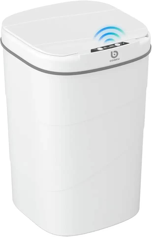 Lixeira Automatica Inteligente com Sensor 14L, Vedação Anti-odor, à prova d’água, Luz Noturna, Baixo Ruído, Múltiplas Formas de Abrir, para banheiro/cozinha/quarto, pilhas AA (Branco)