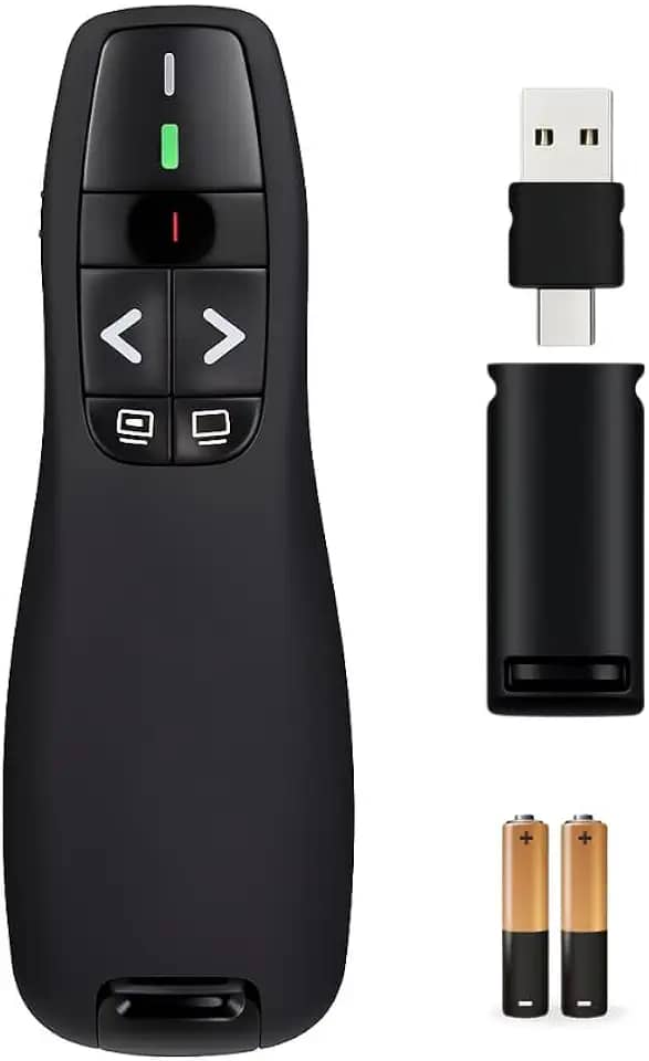 Controle Passador e Apresentador de Slides Sem Fio 30m Alcance Sem Fio 2.4G Profissional com Laser Vermelho para Apresentações com 2 pilhas inclusas