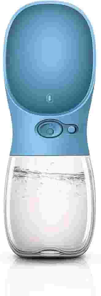 Garrafa Portátil para Hidratação Pet, 350ml, Dispensador de Água com Acionamento por Botão, Bebedouro Cães e Gatos Água Comedouro Anti Vazamento Ideal para Passeios e Viagens (Azul, 350 ML)